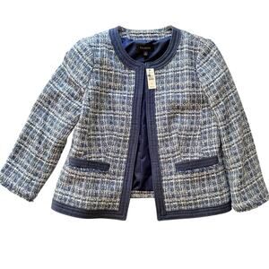 Talbots Chambray Trim Tweed Jacket Blazer NWT Size 6 Classic French-Inspired
